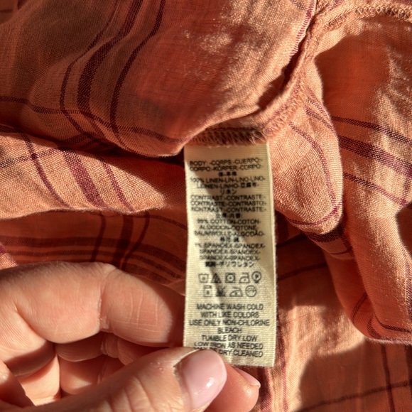 Free People - 100% Linen Oversized Plaid Top - M - Picture 7 of 7